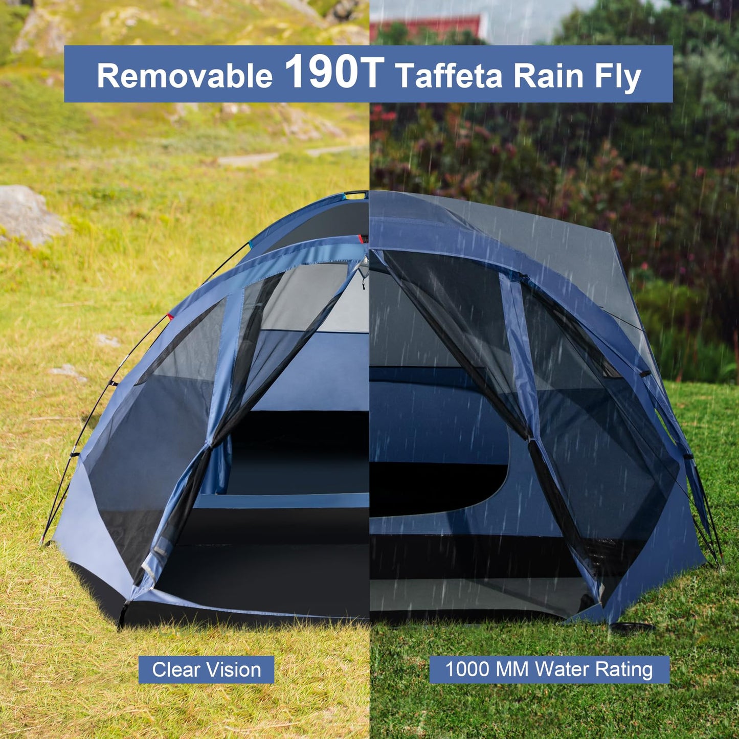 6-Person Camping Dome Tent With Screen Room Porch Easy Setup Double-Layer Tent