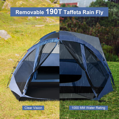 6-Person Camping Dome Tent With Screen Room Porch Easy Setup Double-Layer Tent
