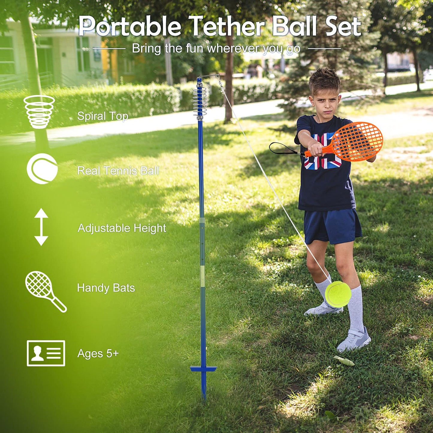 3-Level Height-Adjustable Swing Ball Outdoor Game Set W/Ball and Spiral Coil