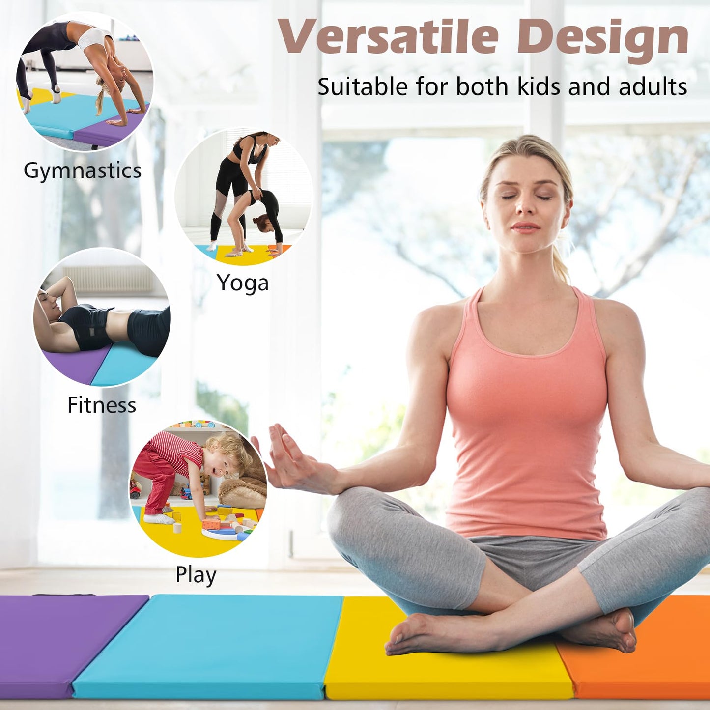 200 cm x 75 cm Tumbling Mat for Kids Portable & Lightweight PU Leather Exercise Mat