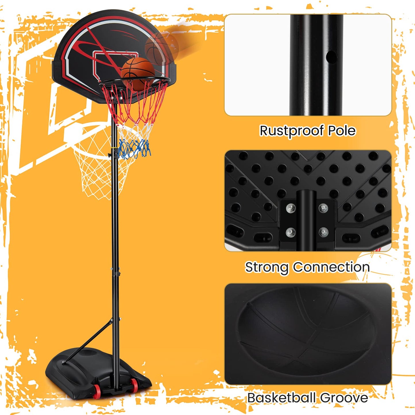 170-230cm Height Adjustable Basketball Stand with 32" Backboard & 16" Rim
