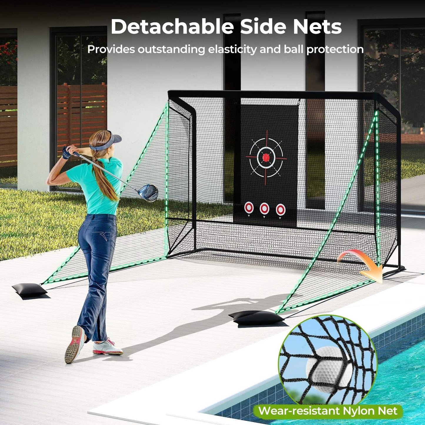 Golf Practice Hitting Net with Dual Side Barriers and Target Cloth