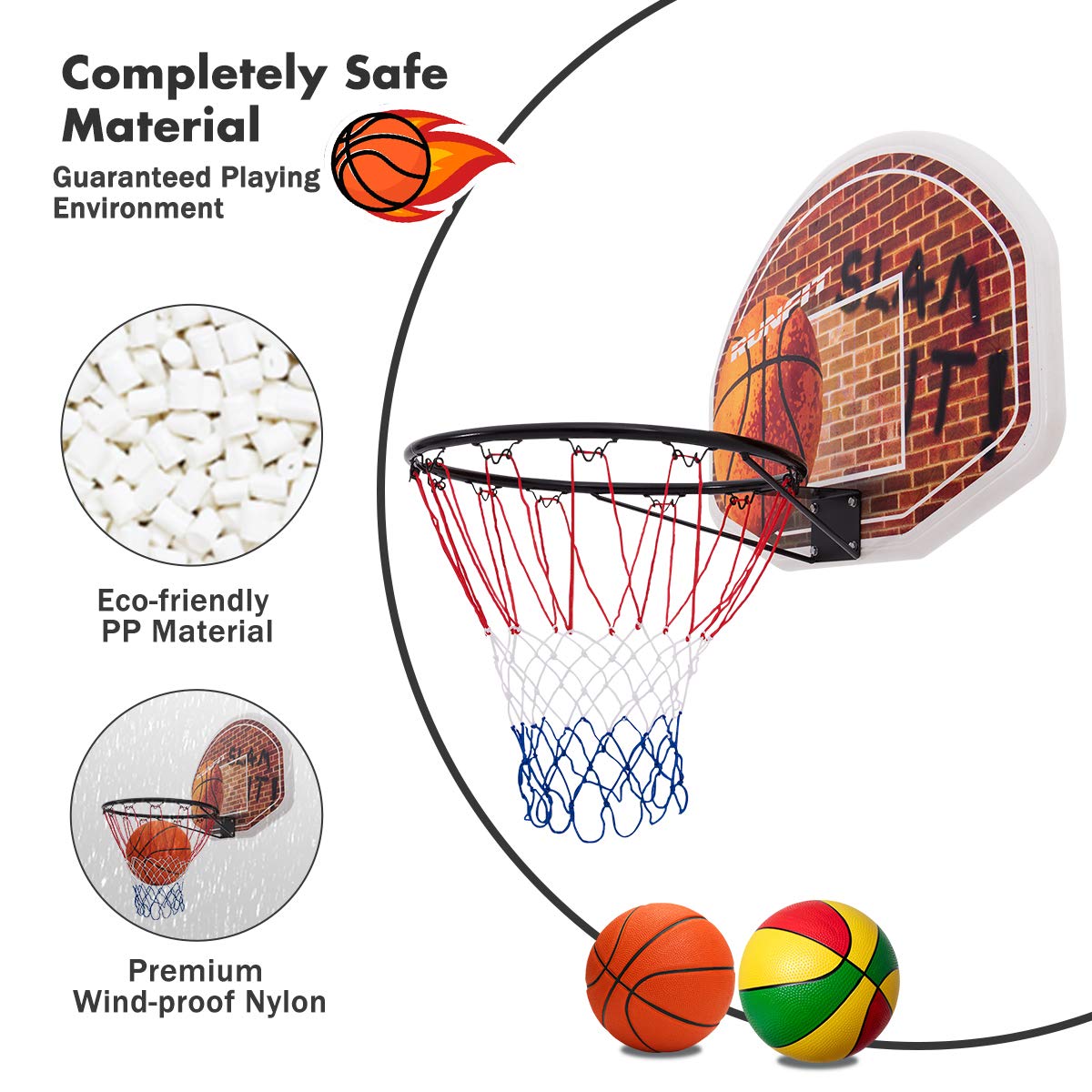 Wall Mounted Fan Backboard W/2 nets Basketball Hoop