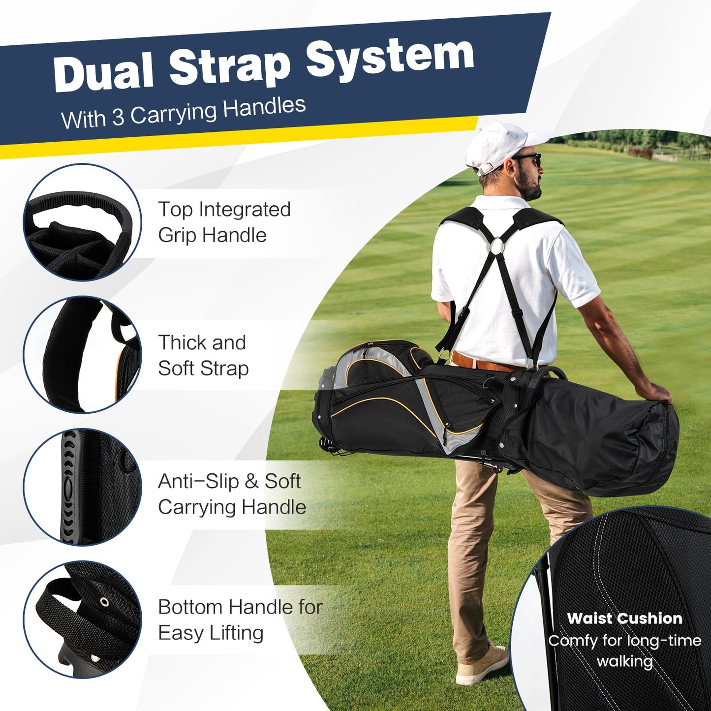Golf Stand Bag Golf Club Bag w/ 8 Way Top Dividers