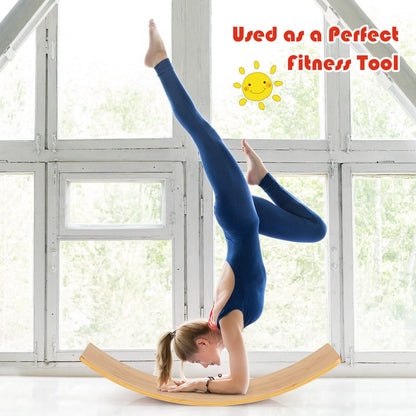 Wooden Wobble Balance Board Bamboo Yoga Curvy Board w/ Polished Edge