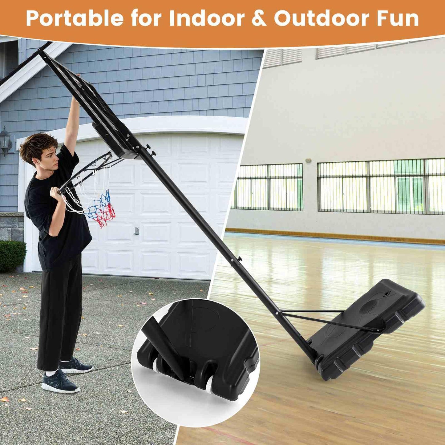 Portable Basketball Hoop with Impact Resistant Backboard & Fillable Base for Poolside