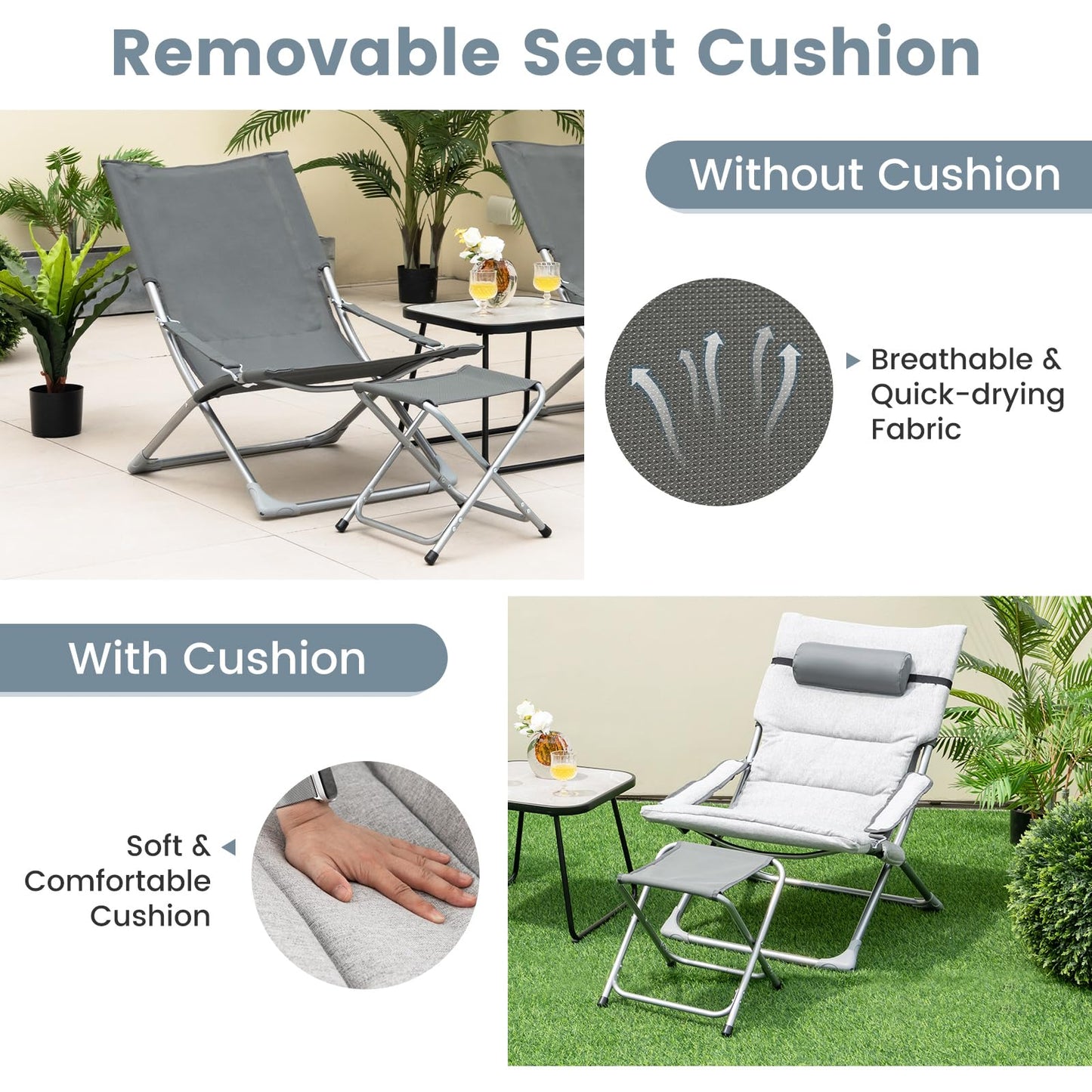 5 Piece Patio Sling Chair Set with Ottoman & Coffee Table