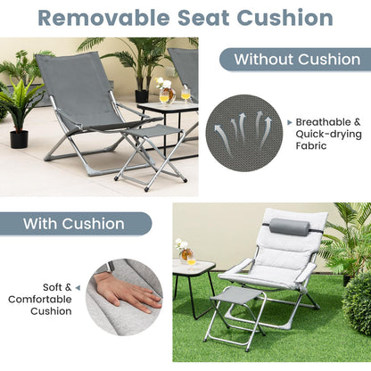 5 Piece Patio Sling Chair Set with Ottoman & Coffee Table
