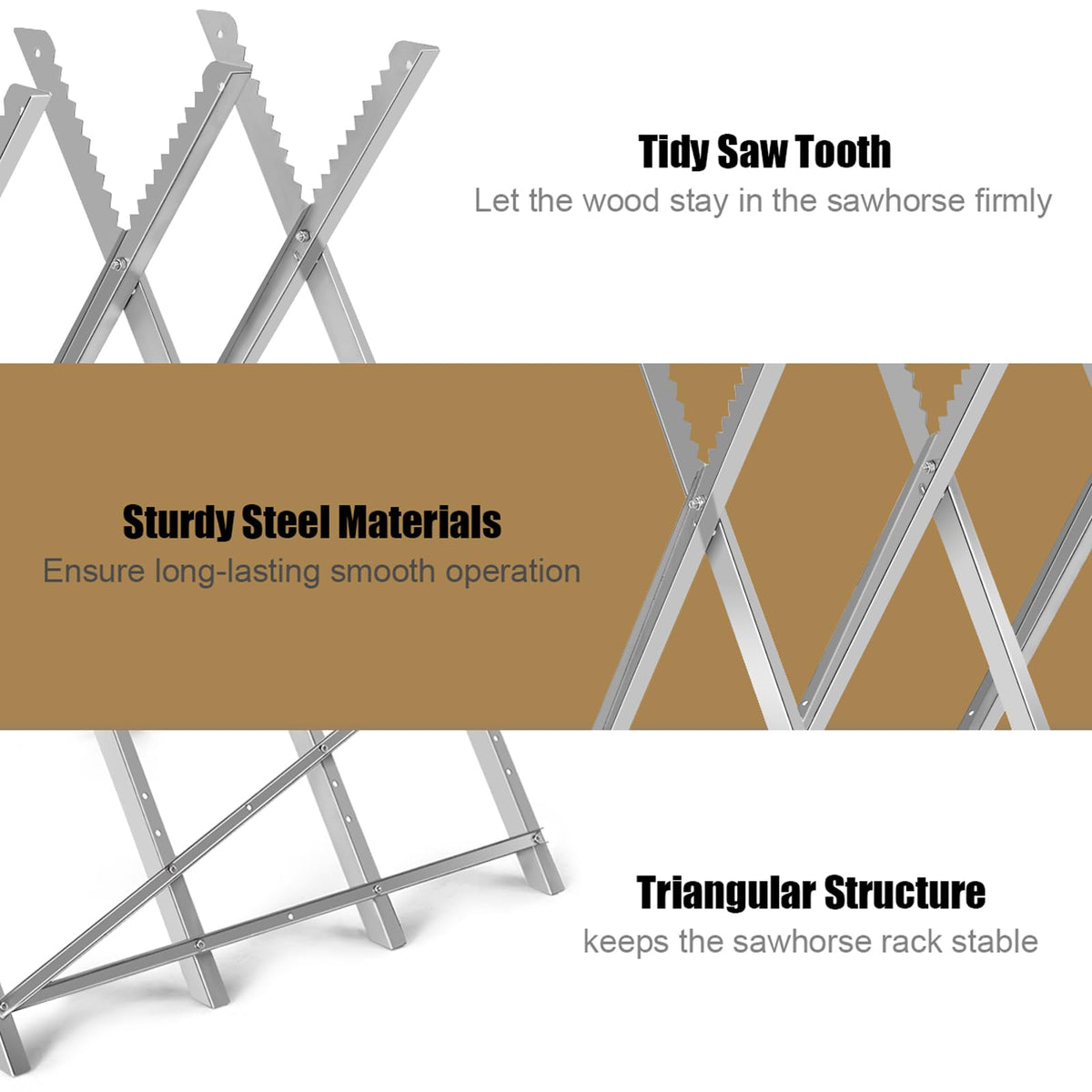 Heavy-Duty Metal Sawhorse Stand with 100 kg Capacity and Notched Saw Teeth for Wood-Cutting