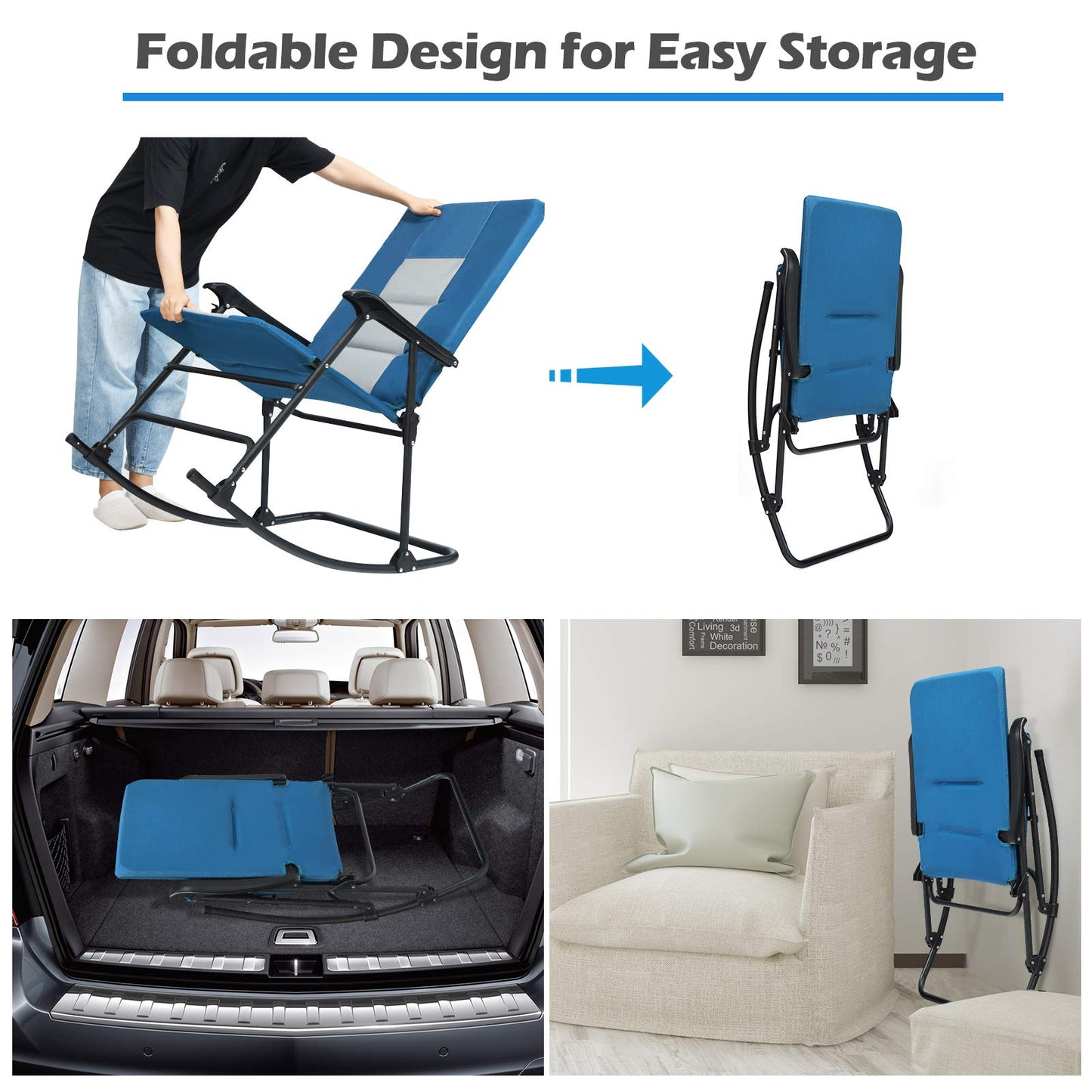 Foldable Rocking Chair Oversized Camping Rocking Chair w/High Back & Armrest