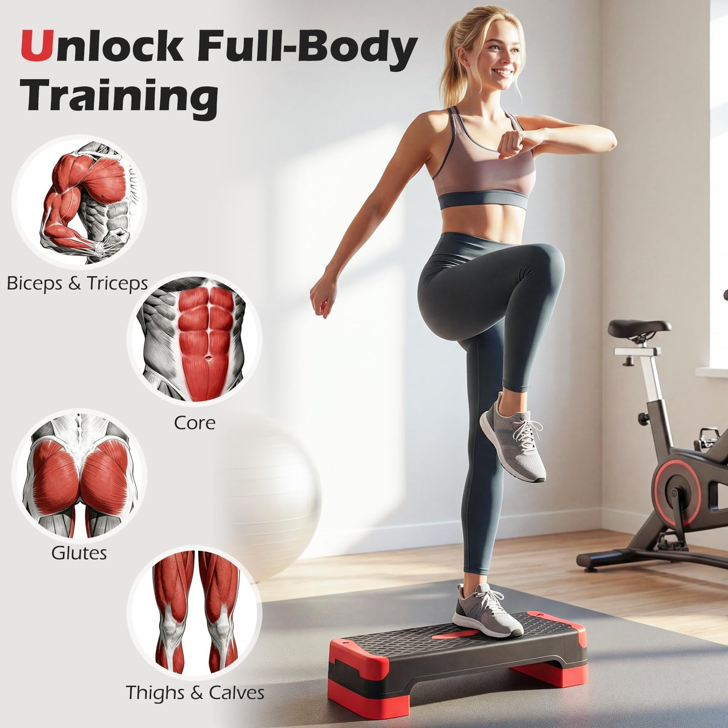 3-in-1 Aerobic Step Platform Set, 300 KG Adjustable Workout Stepper with 2 Stackable Risers