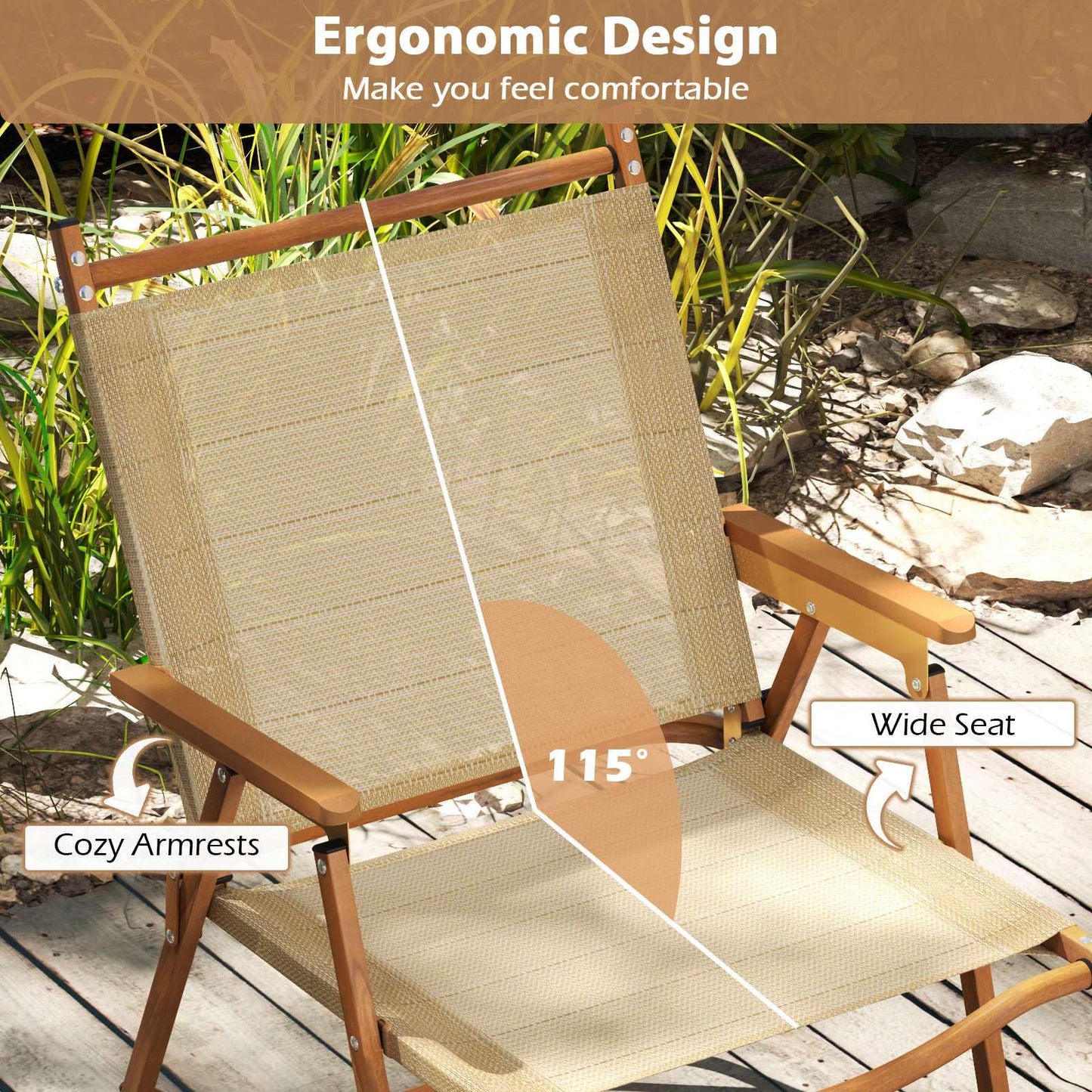 Portable Lawn Chairs Set of 2 with Armrests Folding Camp Chairs