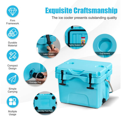 Gymax 16 Quart Cooler 24 Can Insulated Ice Chest Box with Heavy Duty Handle and 2 Cup Holders