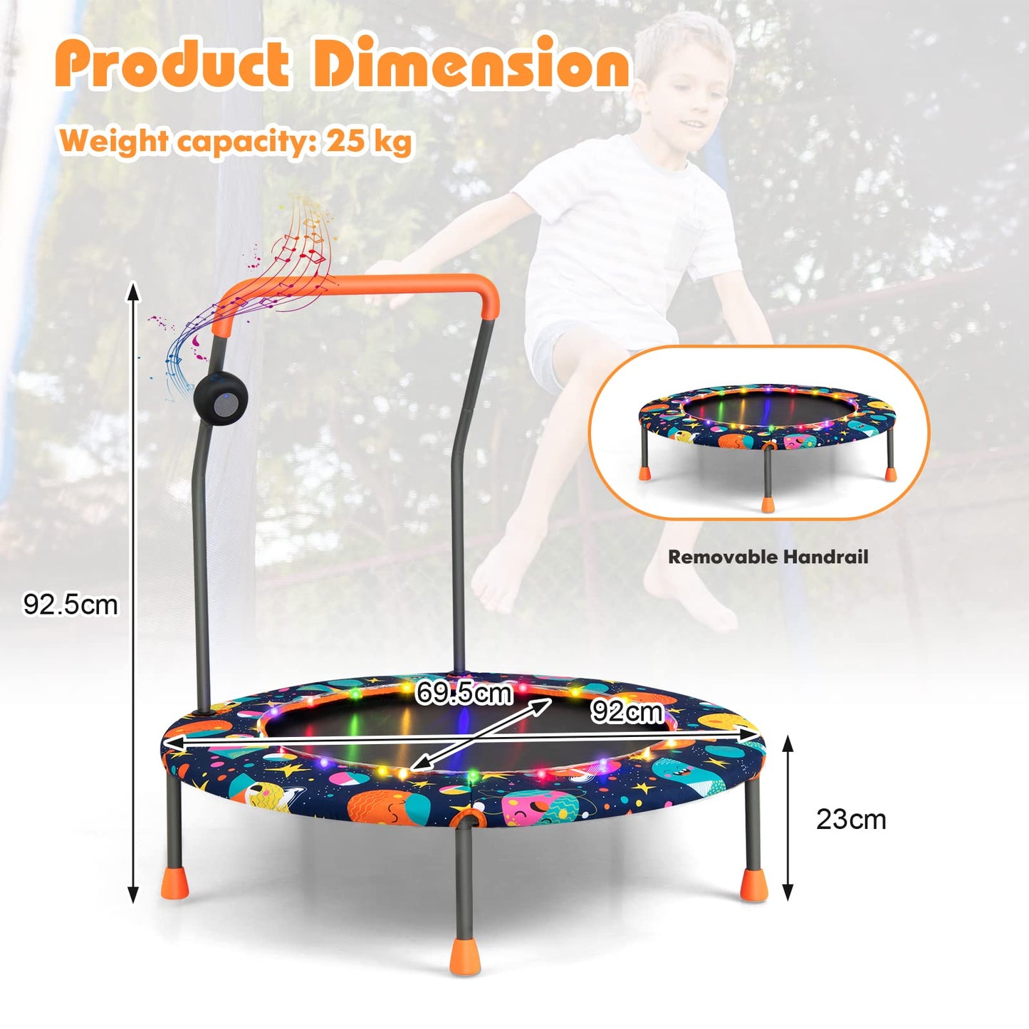 Toddler Music Trampoline with Colorful LED Lights for Kids