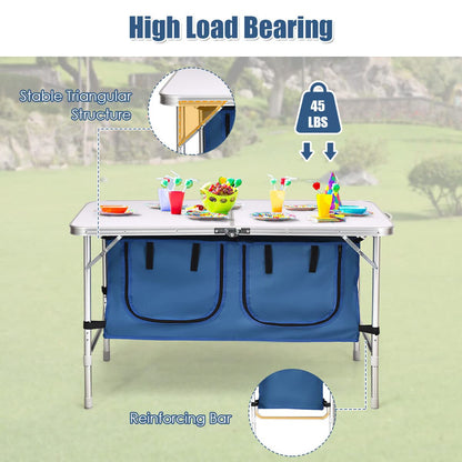 Folding Camping Table with Storage Portable Outdoor Aluminum Picnic Table w/Zippered Storage Organizer