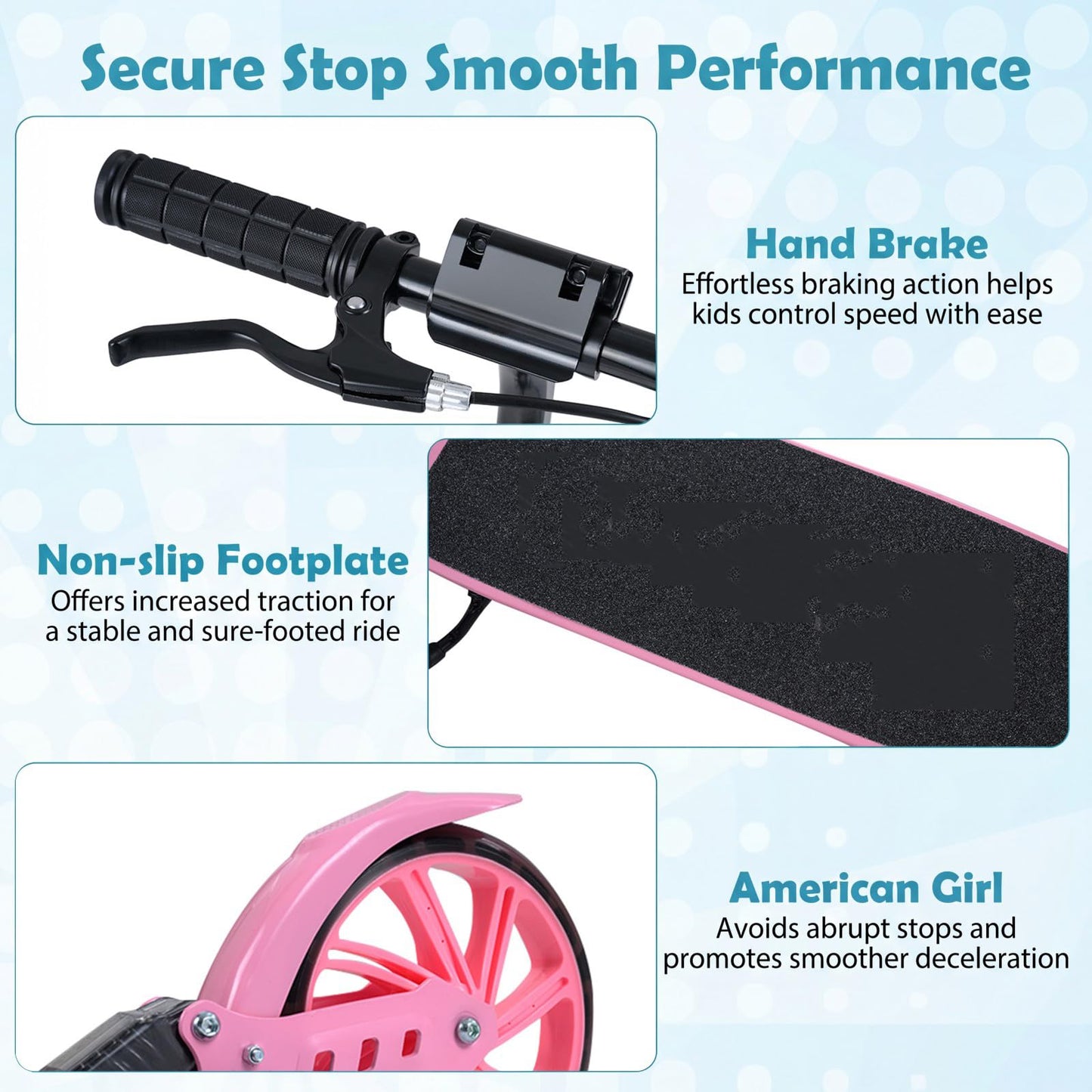 Kick Scooter with 4-Level Adjustable Handlebar, Hand Brake, Anti-Shock Suspension