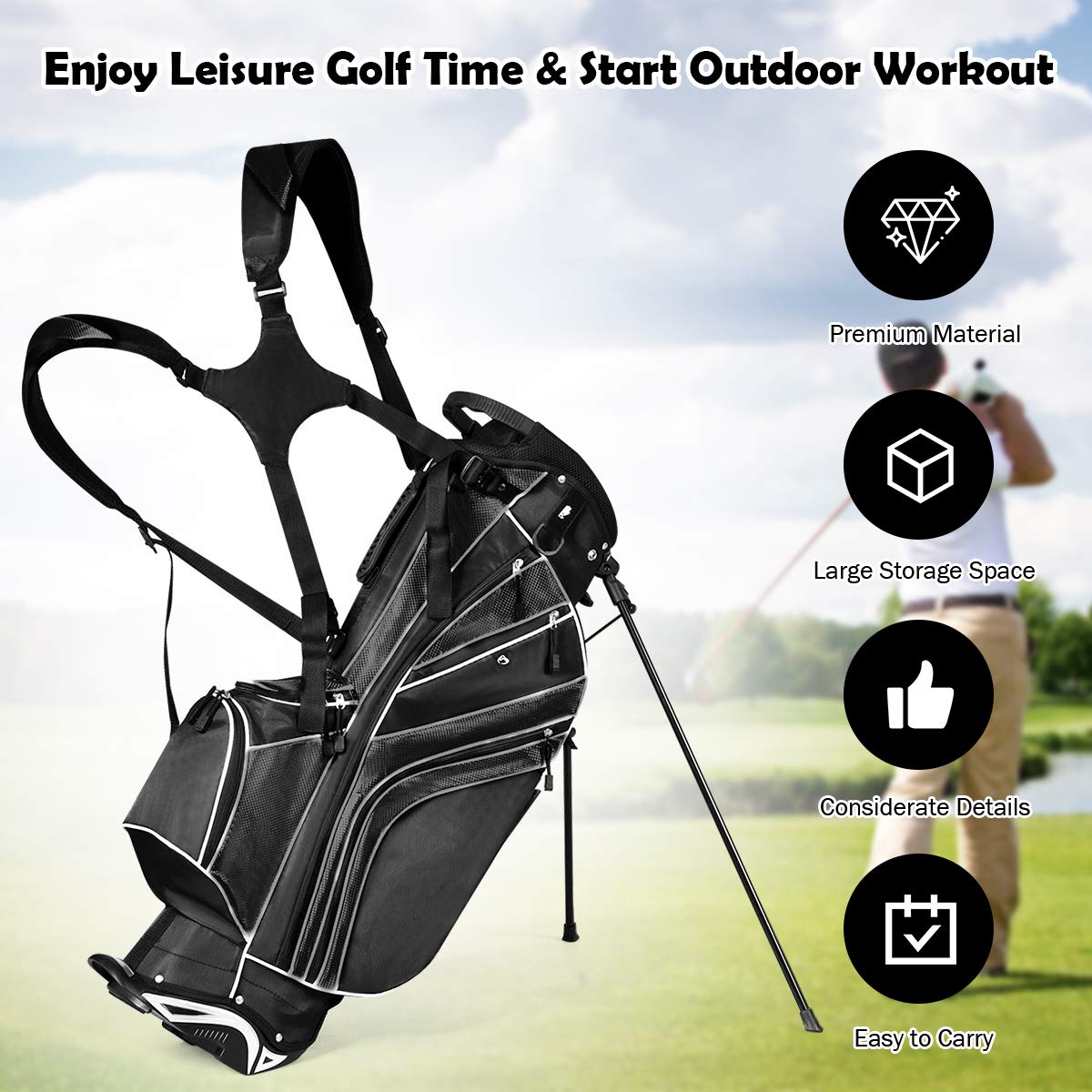 Stand Bag Golf Club Bag with 6 Way Organizer Divider Top