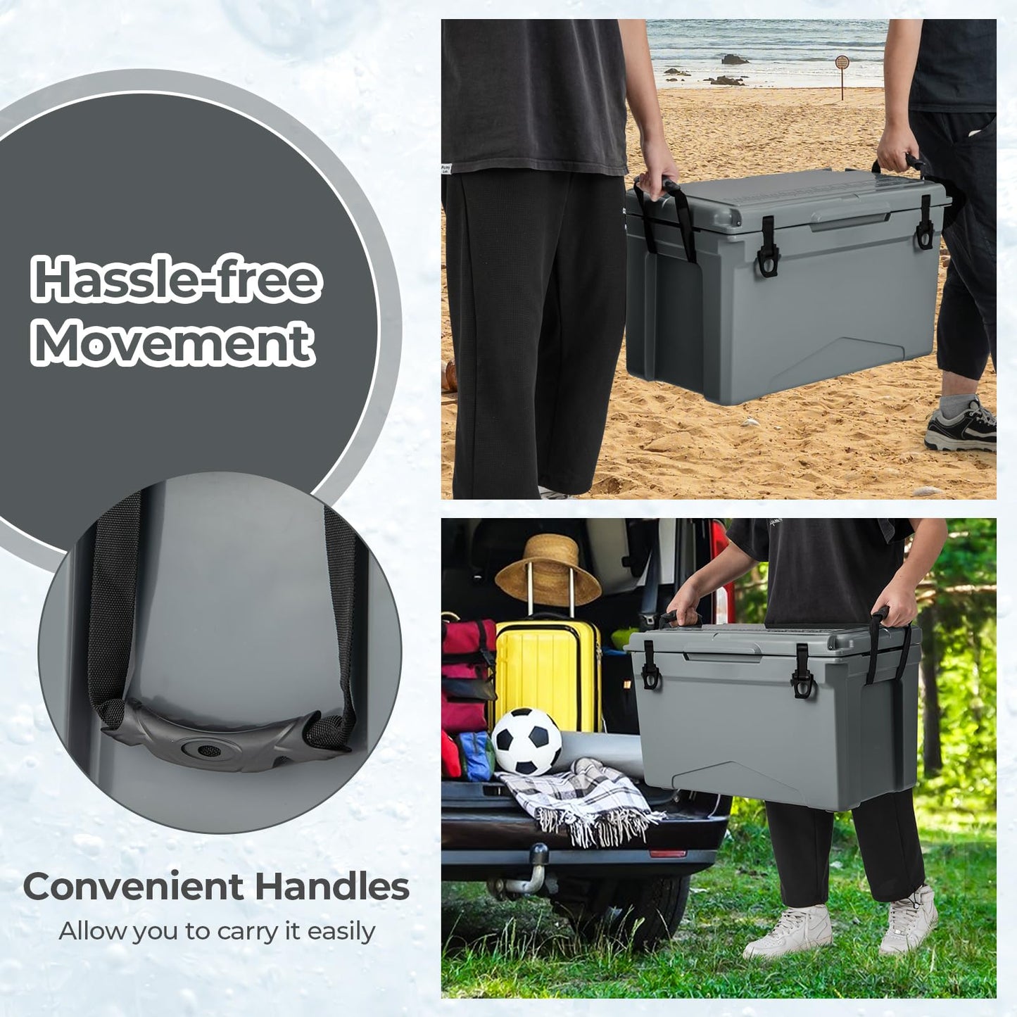 47L Insulated Portable Ice Chest with Integrated Cup Holders