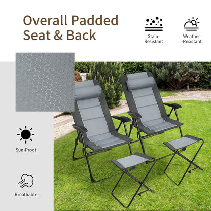 4PCS Patio Dining Chairs & Ottoman With 7-Position Adjustable Backrest