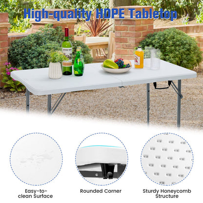 Portable Bi-fold Picnic Table with 3-Level Height Adjustment Carrying Handle