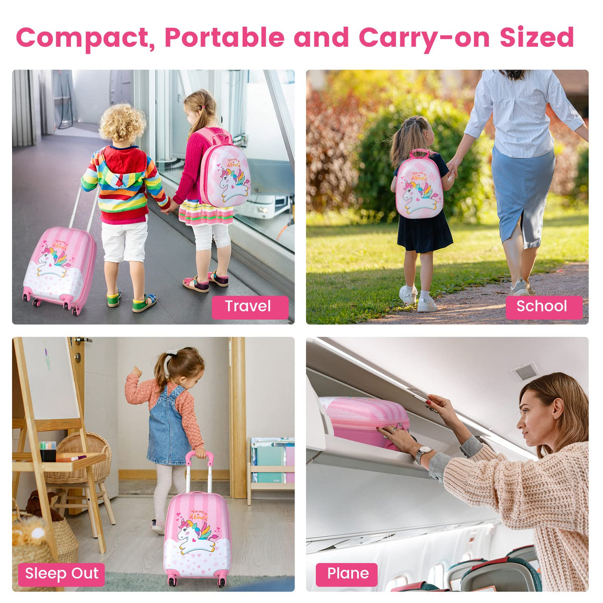 2 Pieces Kid Luggage Set with Wheels and Retractable Handle