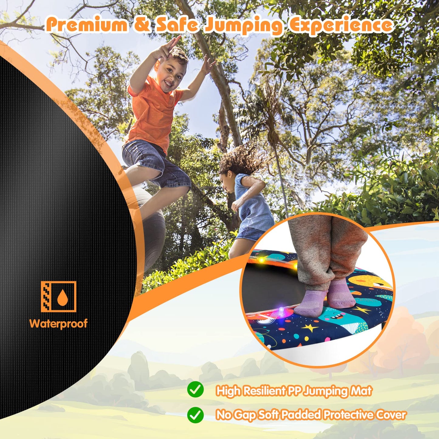 Toddler Music Trampoline with Colorful LED Lights for Kids