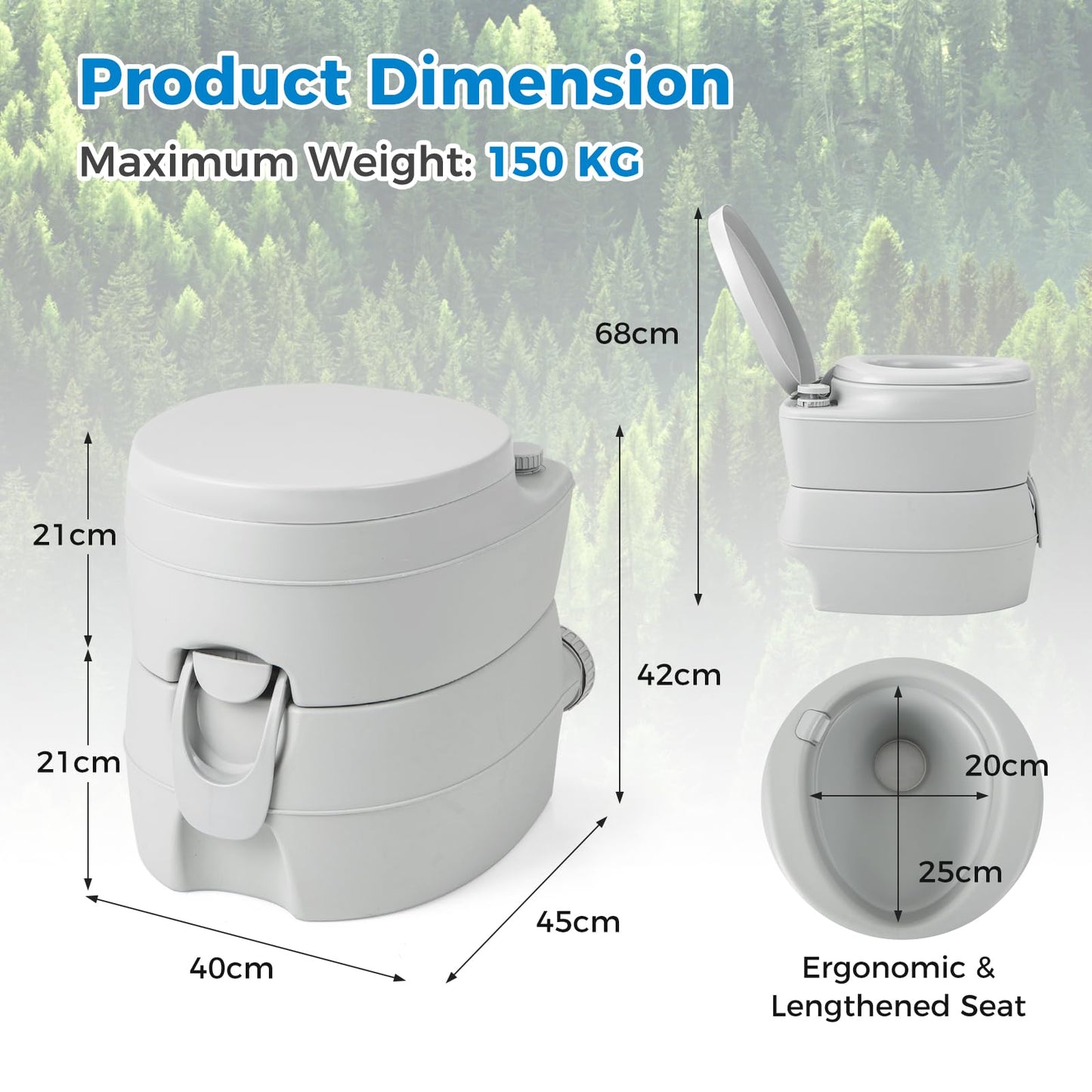 Outdoor Camping Toilet with 20L Detachable Waste Tank & Flush Pump