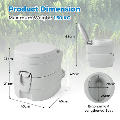 Outdoor Camping Toilet with 20L Detachable Waste Tank & Flush Pump