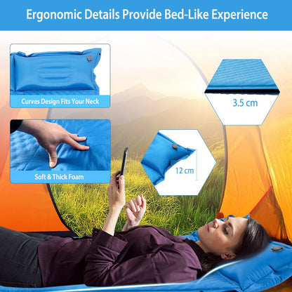 Self-Inflating Travel Mattress Self-Inflating Camping Pad w/Pillows for 2 Persons
