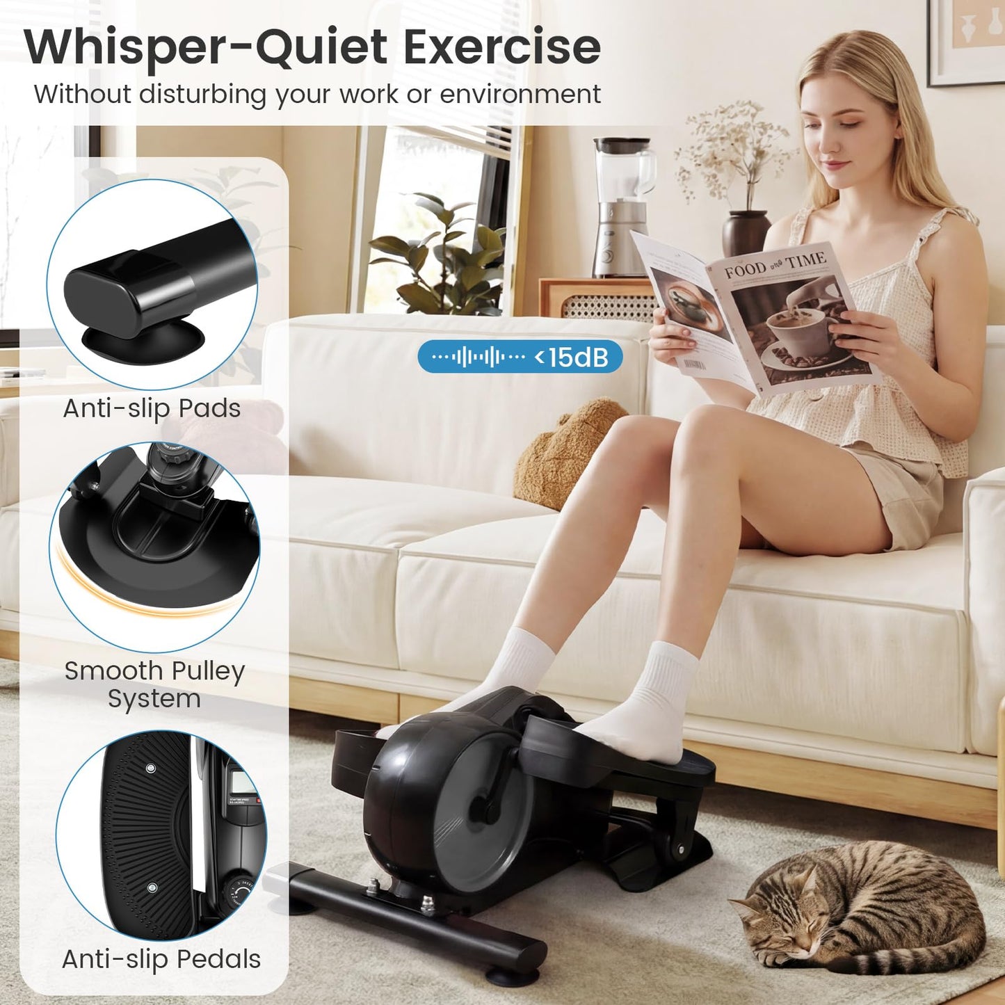 Under Desk Elliptical Pedal Exerciser, Adjustable Magnetic Resistance
