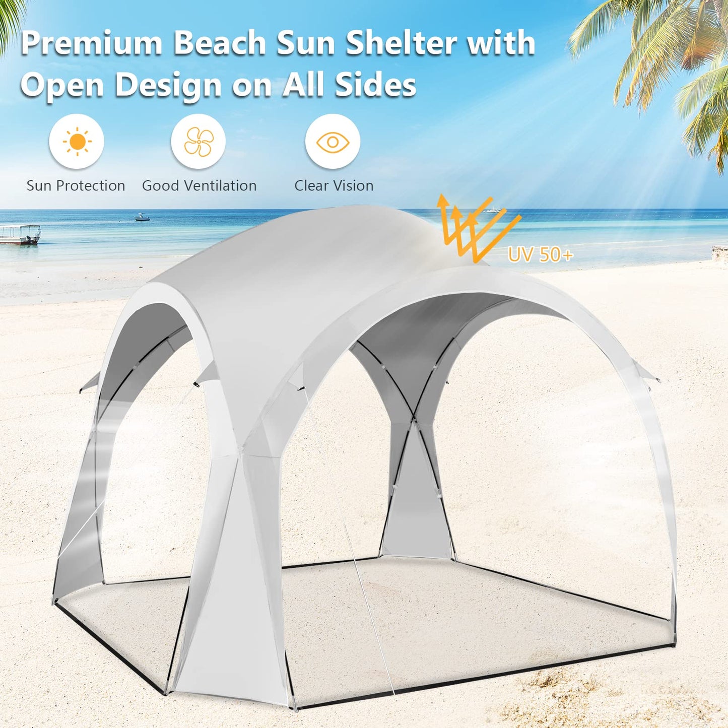 335cm x 335cm Large Sun Shelter for 6-8 People UPF50+ Beach Tent