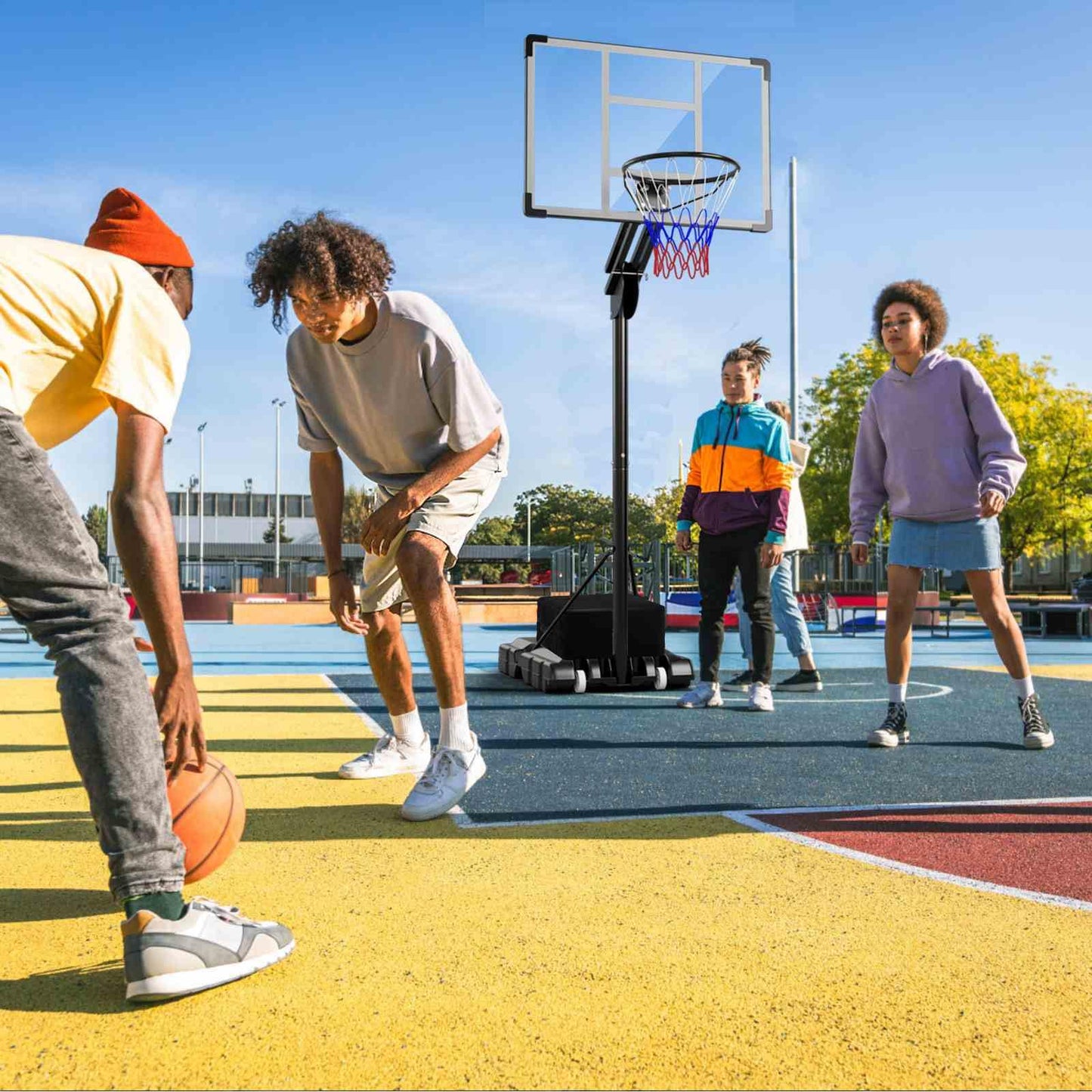 Adjustable Basketball Hoop with Shatterproof Backboard and 2 Wheels