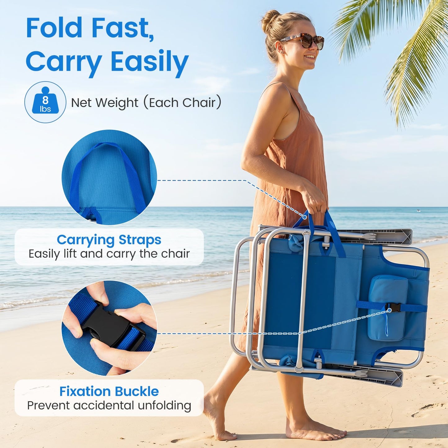 2 Pack Beach Chair for Adults, Lightweight Folding Beach Chair