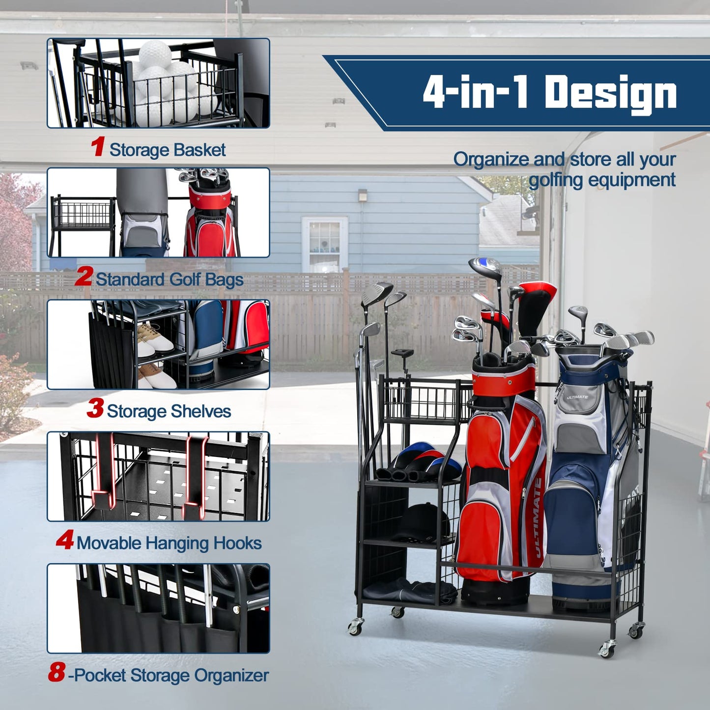 Balls and Golfing Equipment Accessories with Lockable Wheels
