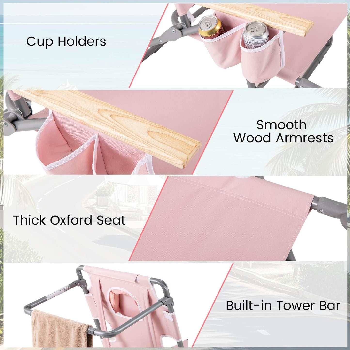 3-IN-1 Foldable Beach Chair with Face Hole and Footrest for Camping Poolside