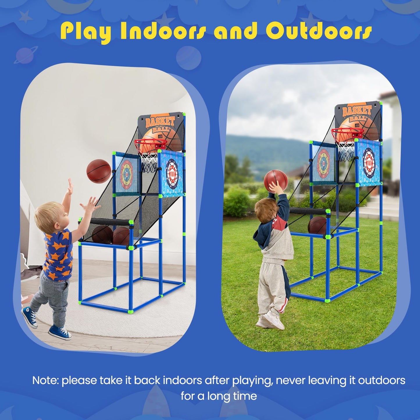 2-in-1 Kids Basketball Arcade Game Indoor Outdoor Basketball & Sticky Balls Game Set