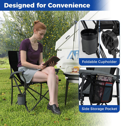 Outdoor Folding Oxford Cloth Chair with Cup Holder 160 kg Max Load