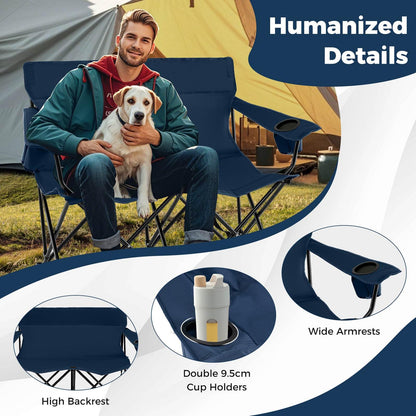 2-Person Outdoor Folding Love seat with Cup Holders & Armrests