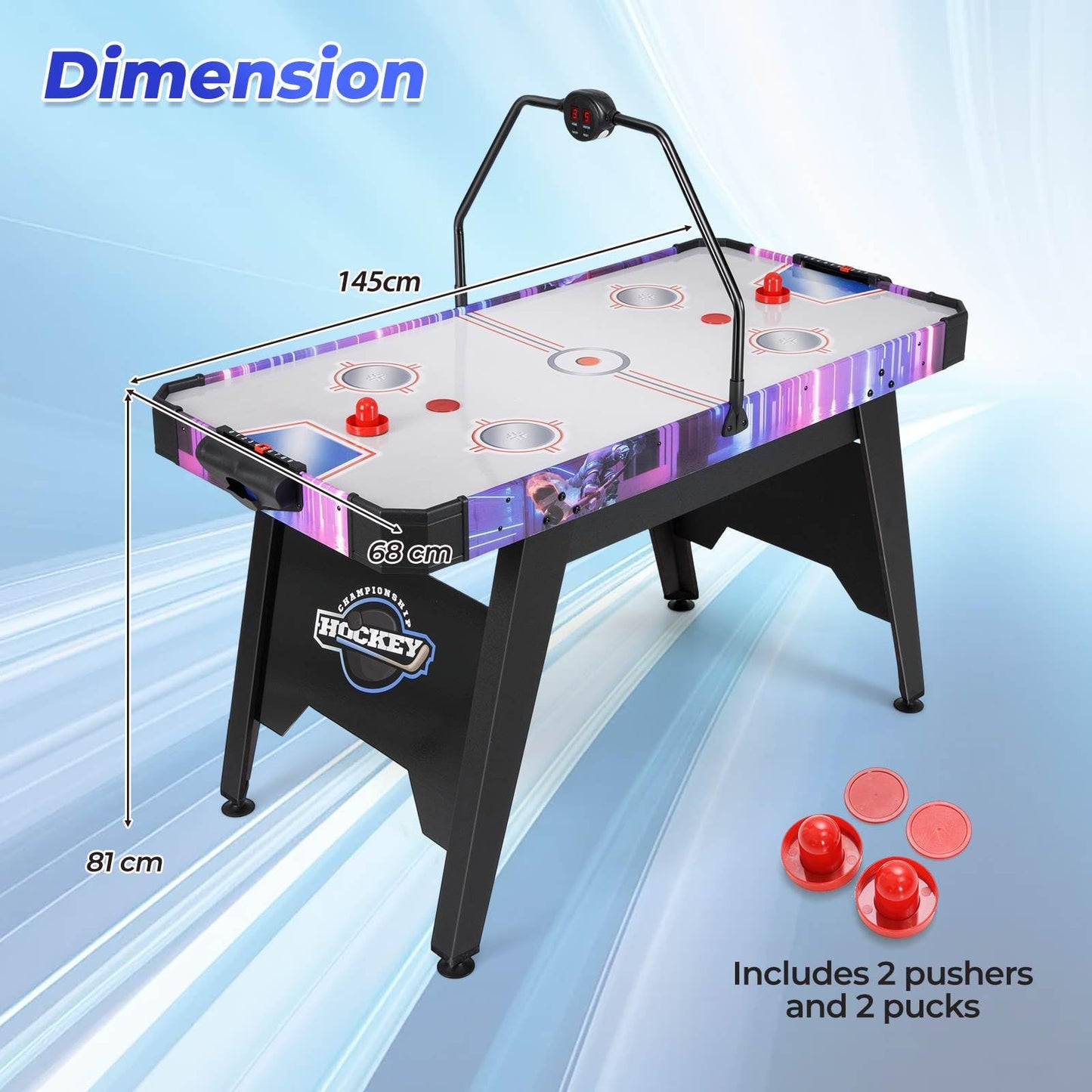 145CM Air Hockey Table with Powerful 12V Motor and LED Digital Scoreboard