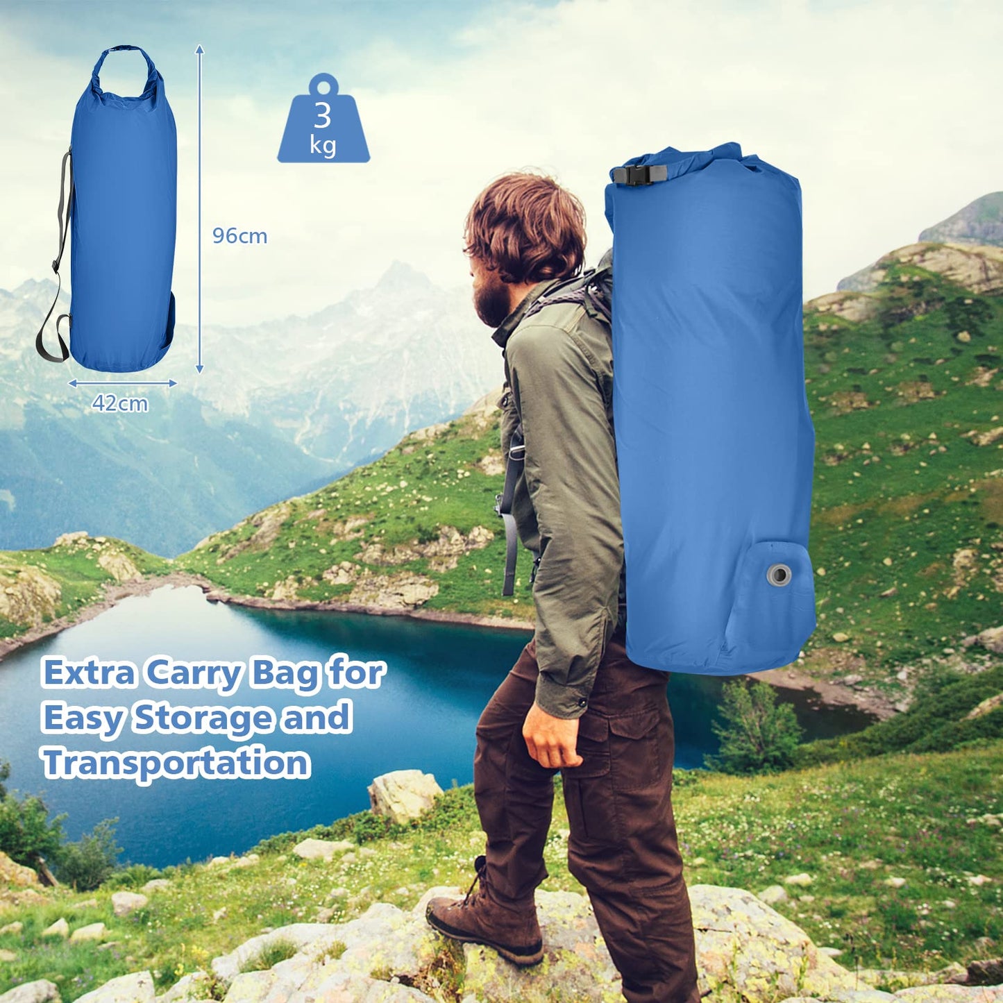Self Inflating Camping Sleeping Mat with 2-in-1 Pump Sack