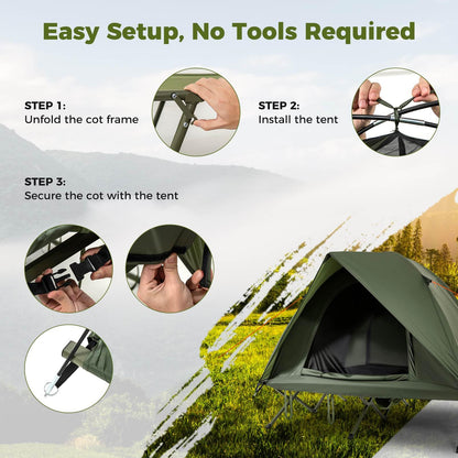 2-Person Camping Cot Tent Foldable Off-Ground Camping Combo for Adults