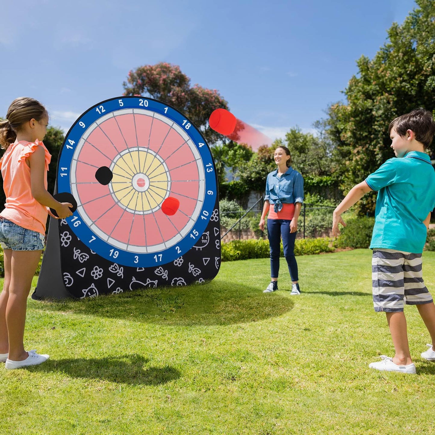 Foldable & Portable Dartboard with 4 Kick Balls Carrying Bag for Kids