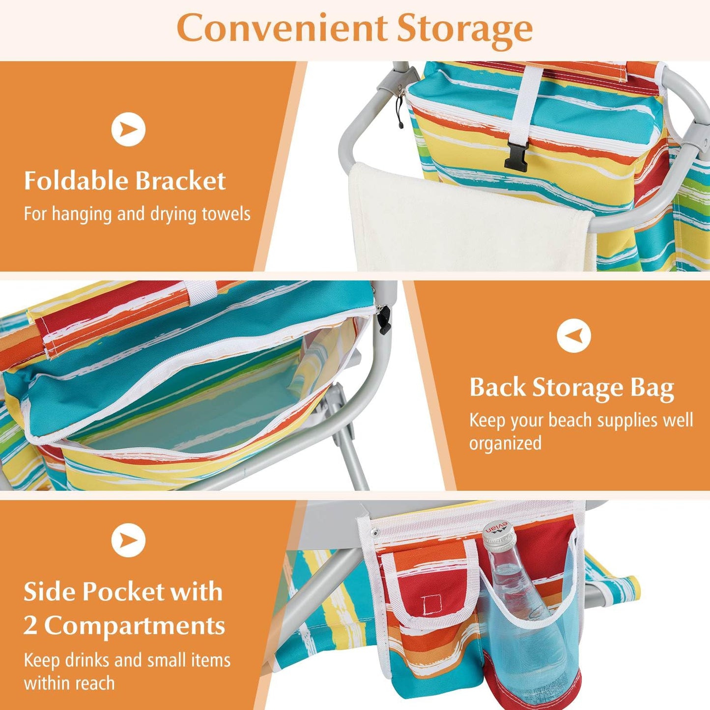 Foldable 5-Position Backpack Beach Chair with Cup Holder