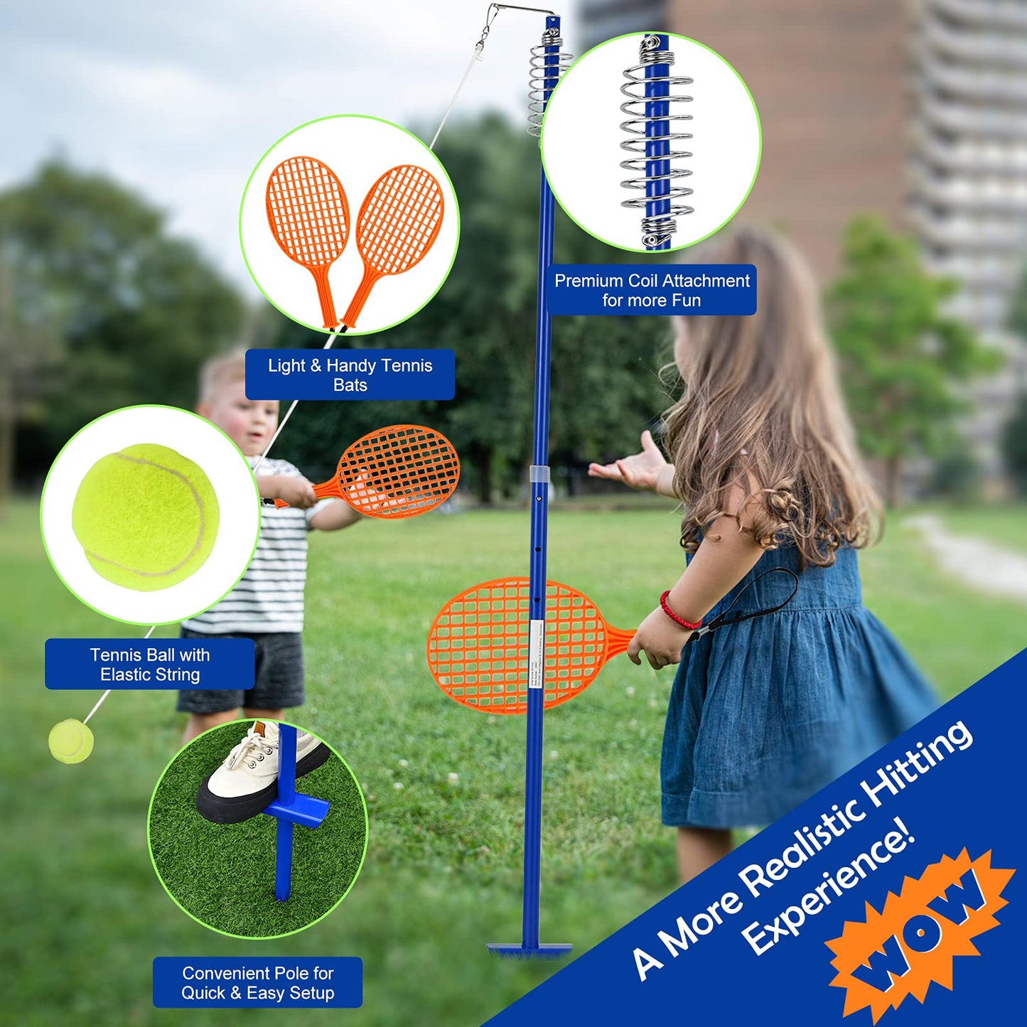 3-Level Height-Adjustable Swing Ball Outdoor Game Set W/Ball and Spiral Coil