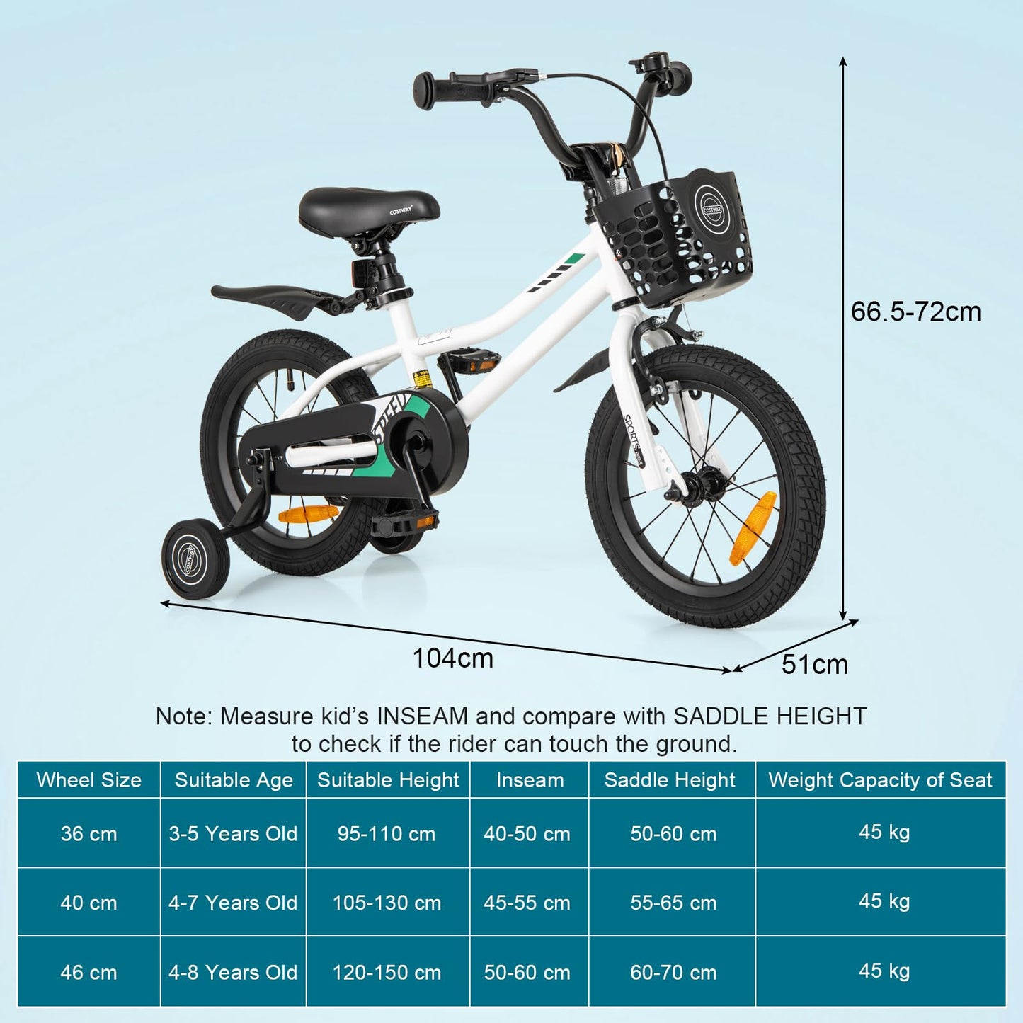 14 16 18 Inch Kids Bike with Training Wheels for Girls Boys