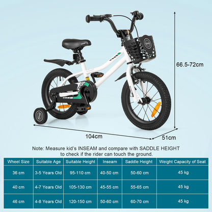 14 16 18 Inch Kids Bike with Training Wheels for Girls Boys