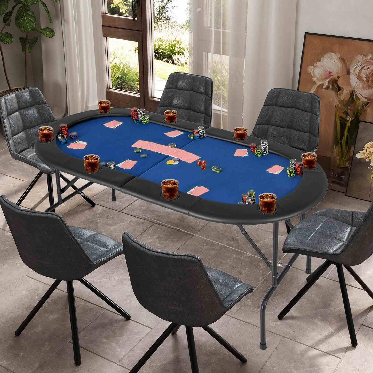 Folding Cardboard Game Table w/8 Cup Holders