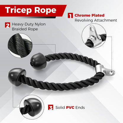 LAT Pulldown Attachments incl. V-Shaped Press Down Handle, Straight Bar, Tricep Rope & Double D Handle