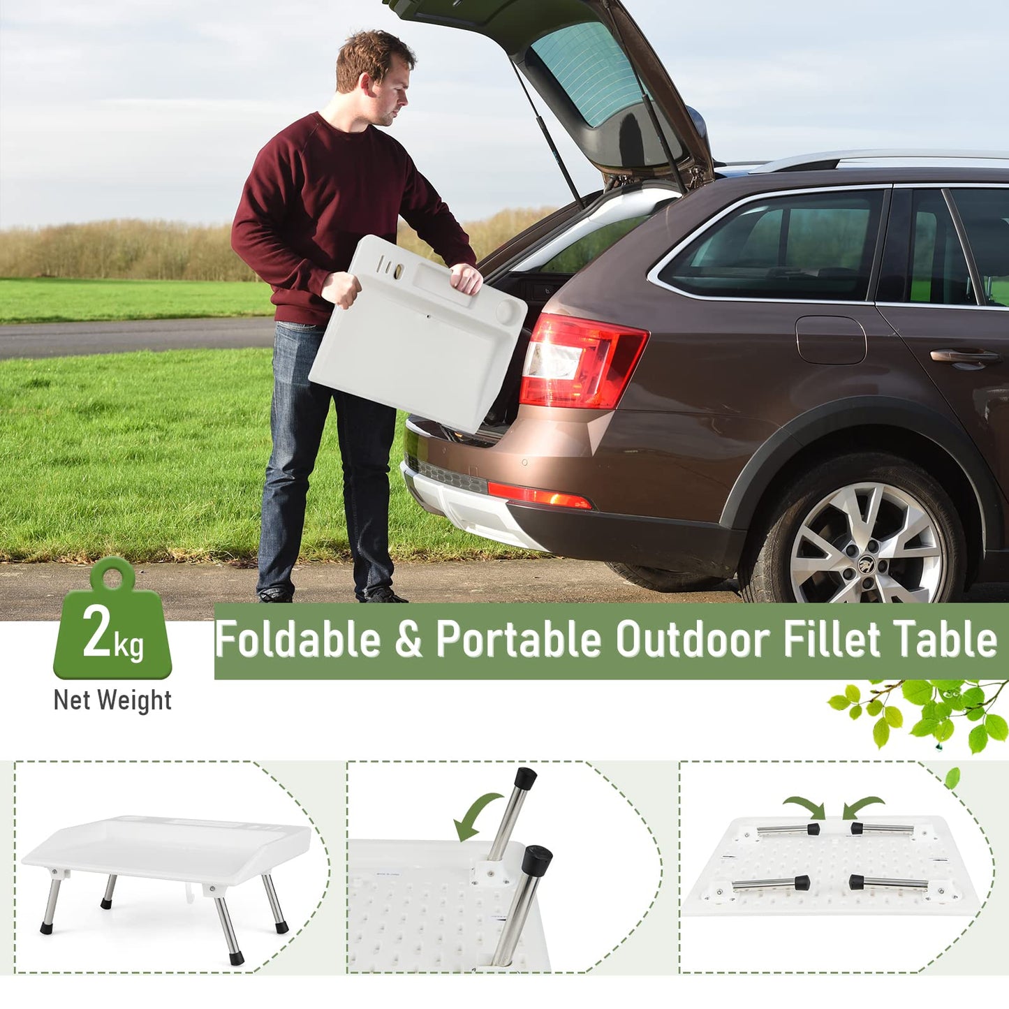Portable Fish Fillet Washing Station with Drainage Hose & Knife Groove