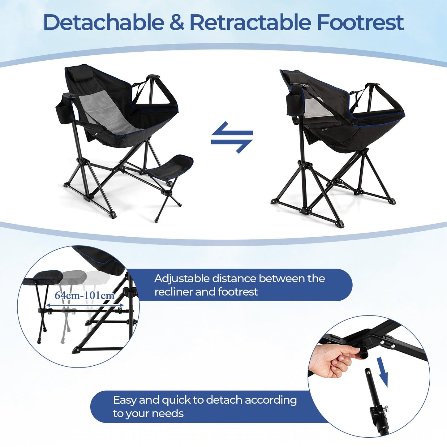 Portable Folding Outdoor Reclining Chair w/Adjustable Backrest & Footrest